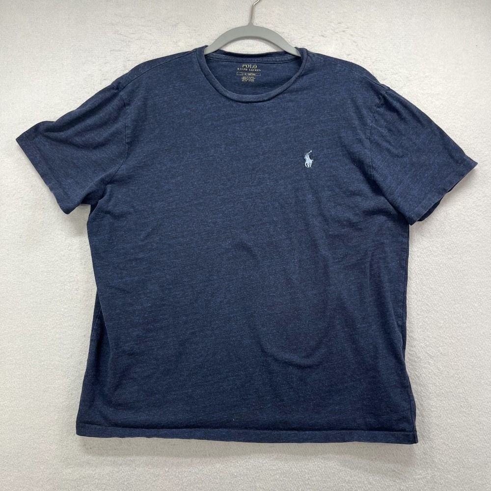 Polo Ralph Lauren T-Shirt Men's Large Navy Blue Heathered Crew Short Sleeve Tee